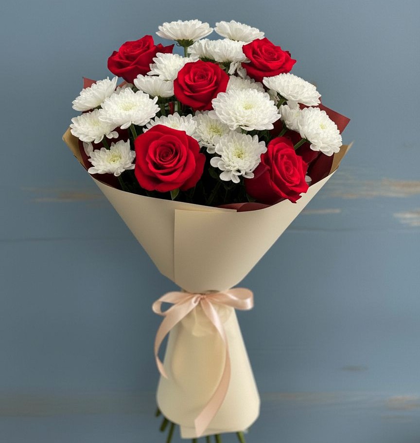 Букет цветов из: Розы и Хризантемы в Запорожской