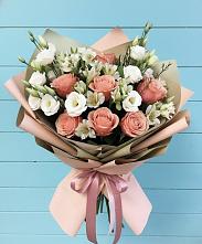 Букет цветов из:  Розы, Альстромерии и Лизиантусы в Запорожской