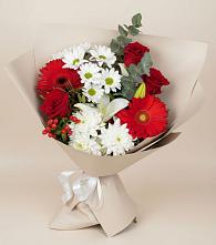 Букет цветов из:  Розы, Хризантемы, Герберы и Лилии в Запорожской