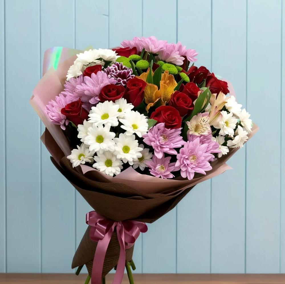 Букет цветов из: Розы, Хризантемы и Альстромерии в Запорожской